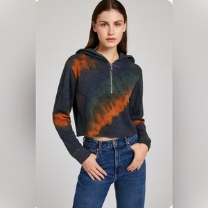 Jac Parker Lazy Day Cropped Hoodie Sweatshirt Blue Orange Size S Boho Loungewear